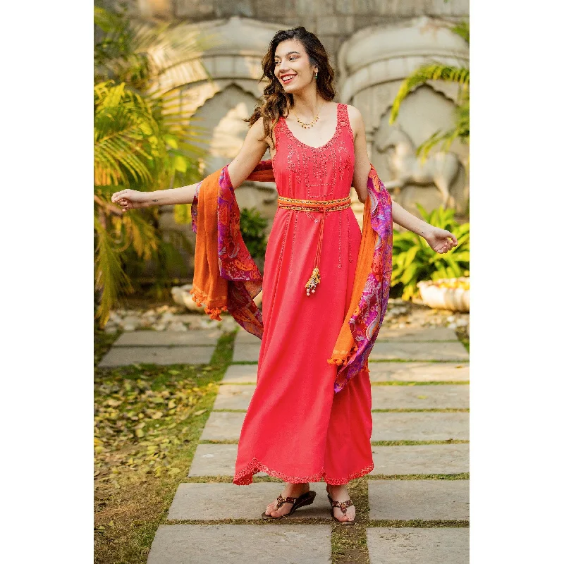 Novica Handmade Summer Breeze In Poppy Rayon Maxi Sundress