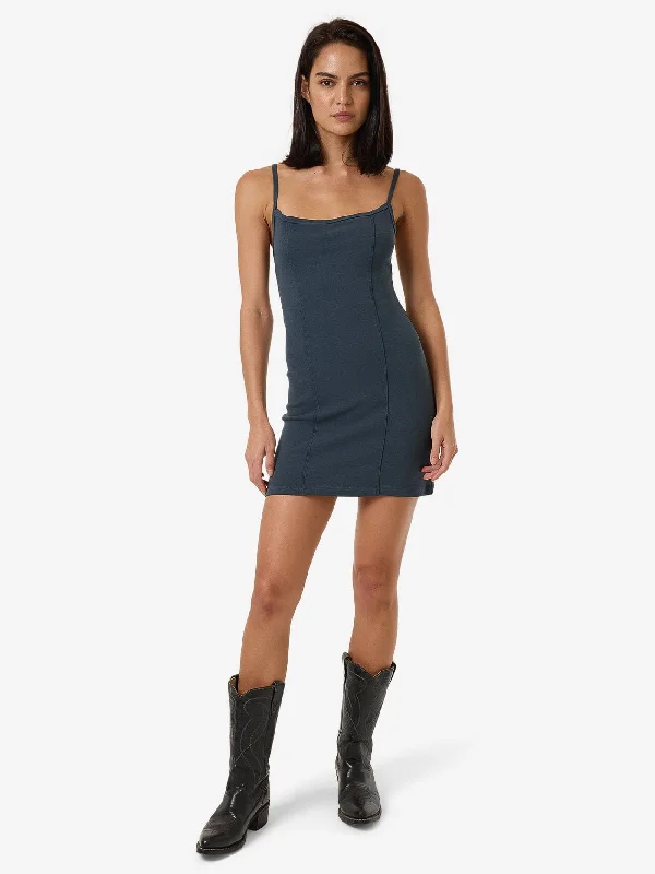 Rib Seam Mini Dress - Dark Slate