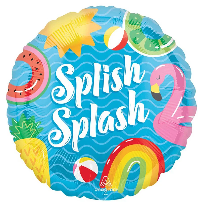 Pool Party Splish Splash Round Foil Balloon, 18 Inches, 1 Count