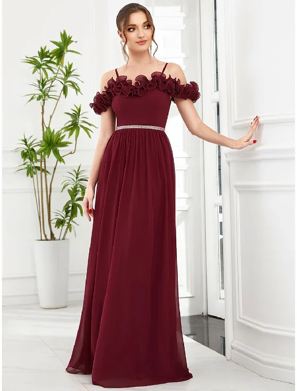 A-Line Prom Dresses Vintage Dress Wedding Guest Floor Length Sleeveless Off Shoulder Chiffon with