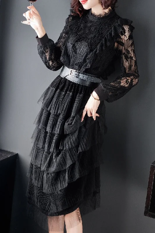 Black Lace Party Dress W/ Belt