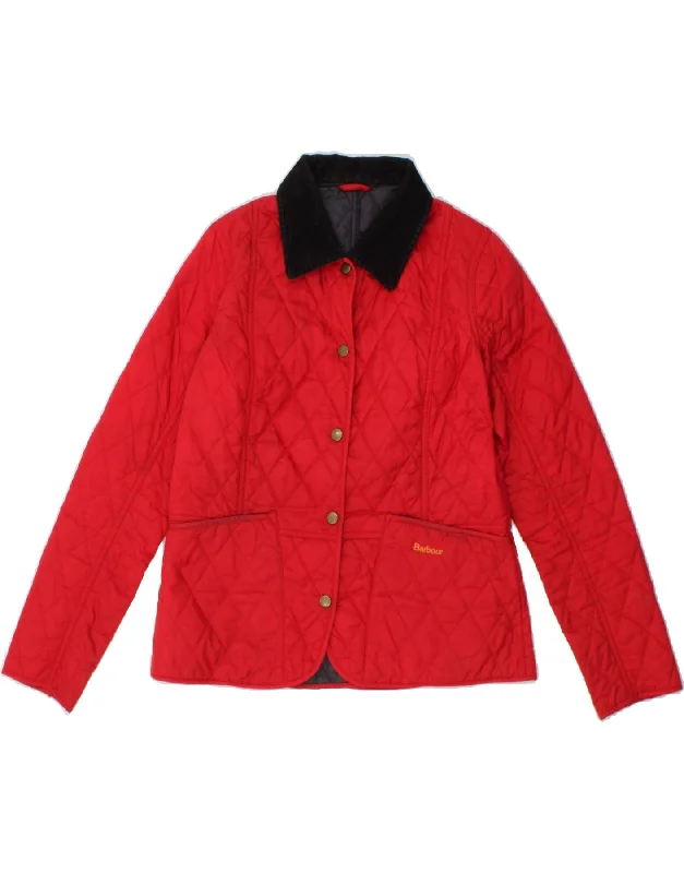 BARBOUR Womens Quilted Jacket UK 12 Medium Red Polyamide