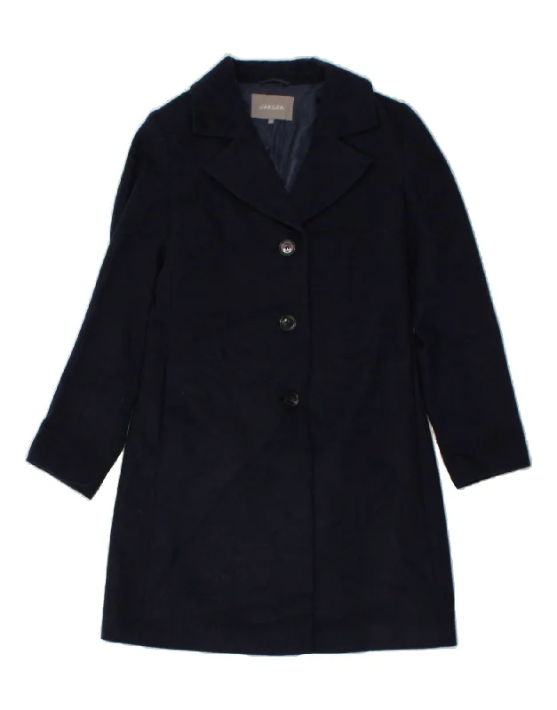 JAEGER Womens Overcoat UK 10 Small Navy Blue Wool