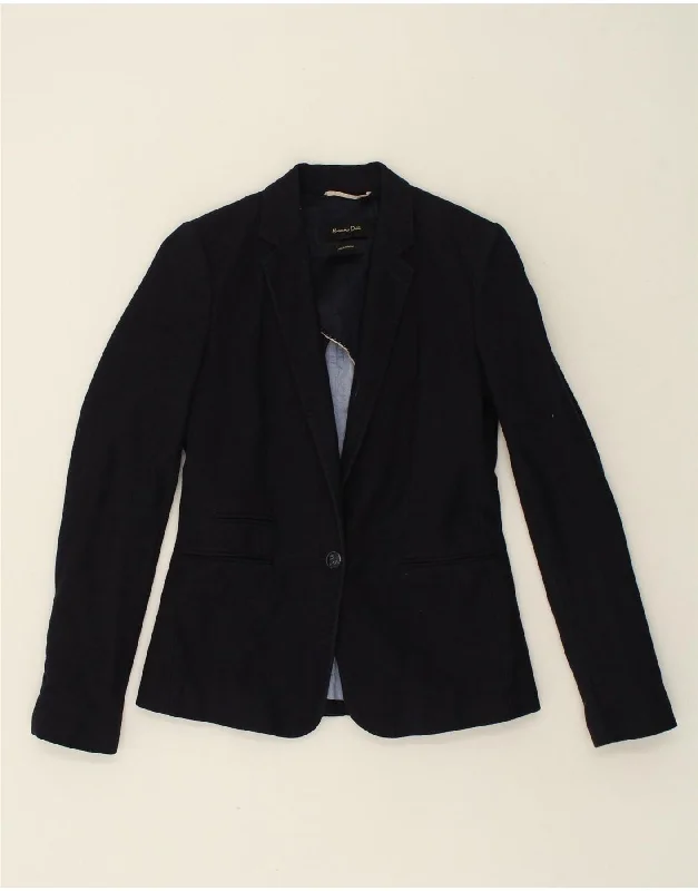 MASSIMO DUTTI Womens 1 Button Blazer Jacket UK 10 Small Navy Blue Cotton