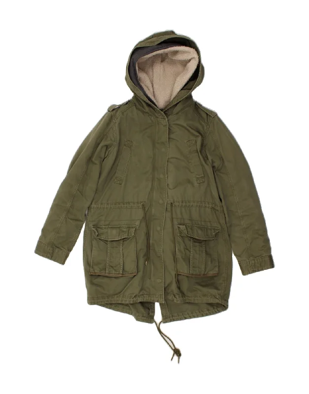 PEPE JEANS Womens Hooded Parka Jacket UK 16 Large Green Nylon