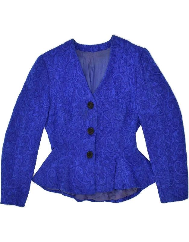 VINTAGE Womens 3 Button Blazer Jacket UK 10 Small Blue Floral