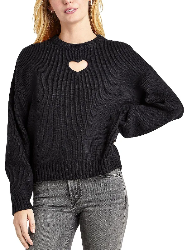 Elisa Heart Womens Ribbed Knit Cut-Out Pullover Sweater